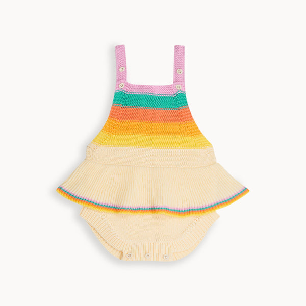 Organic Baby Knitted Bubble Frill Romper, Rainbow Stripe,  by bonniemob