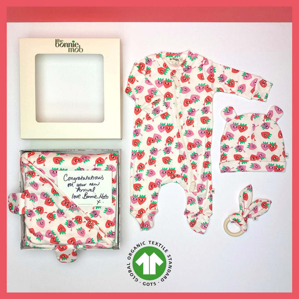 Organic Baby 4pcs Starter Gift Set, Happy Strawberry,  by bonniemob