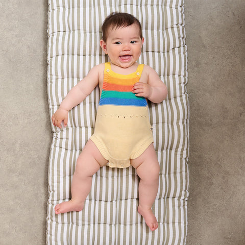 Organic Baby Knitted Bubble Romper, Rainbow Stripe, by bonniemob