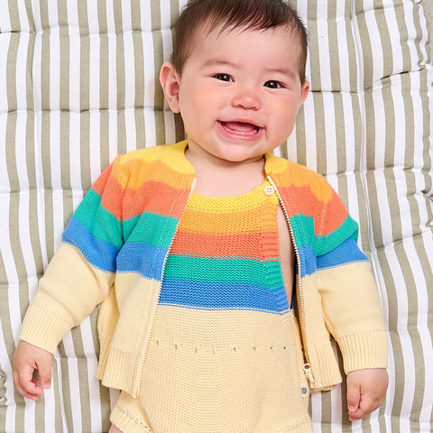 Organic Baby & Toddler Knitted Cardigan, Rainbow Stripe, by bonniemob